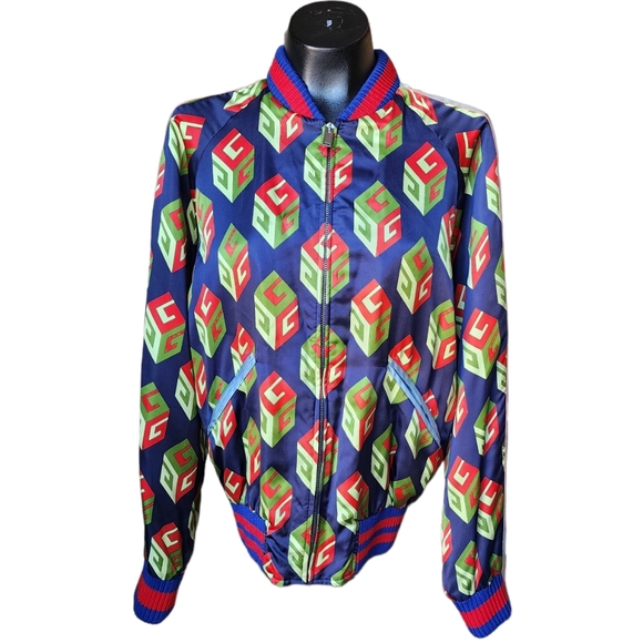 Gucci Other - NWOT Gucci Blue Red Green Wallpaper Collecrion Silk Wool Jacket Bomber Sz. 46